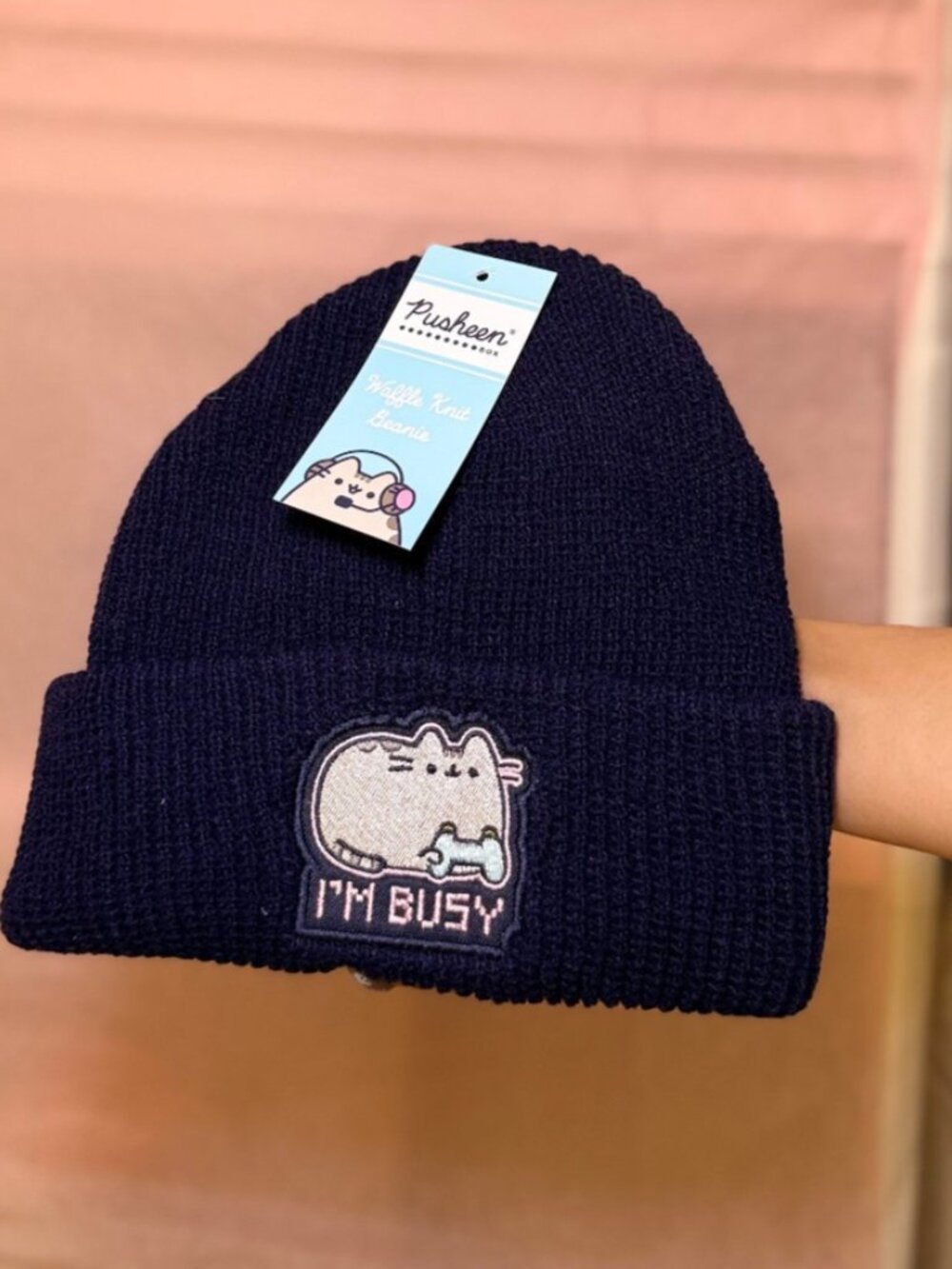 Pusheen Box Gaming Waffle Knit I'm Busy Beanie Toque Winter 2022 CultureFly NEW - Picture 2 of 7